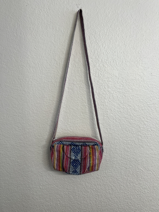Handbags - Colorful Striped Crossbody Bag - Pink Multicolor